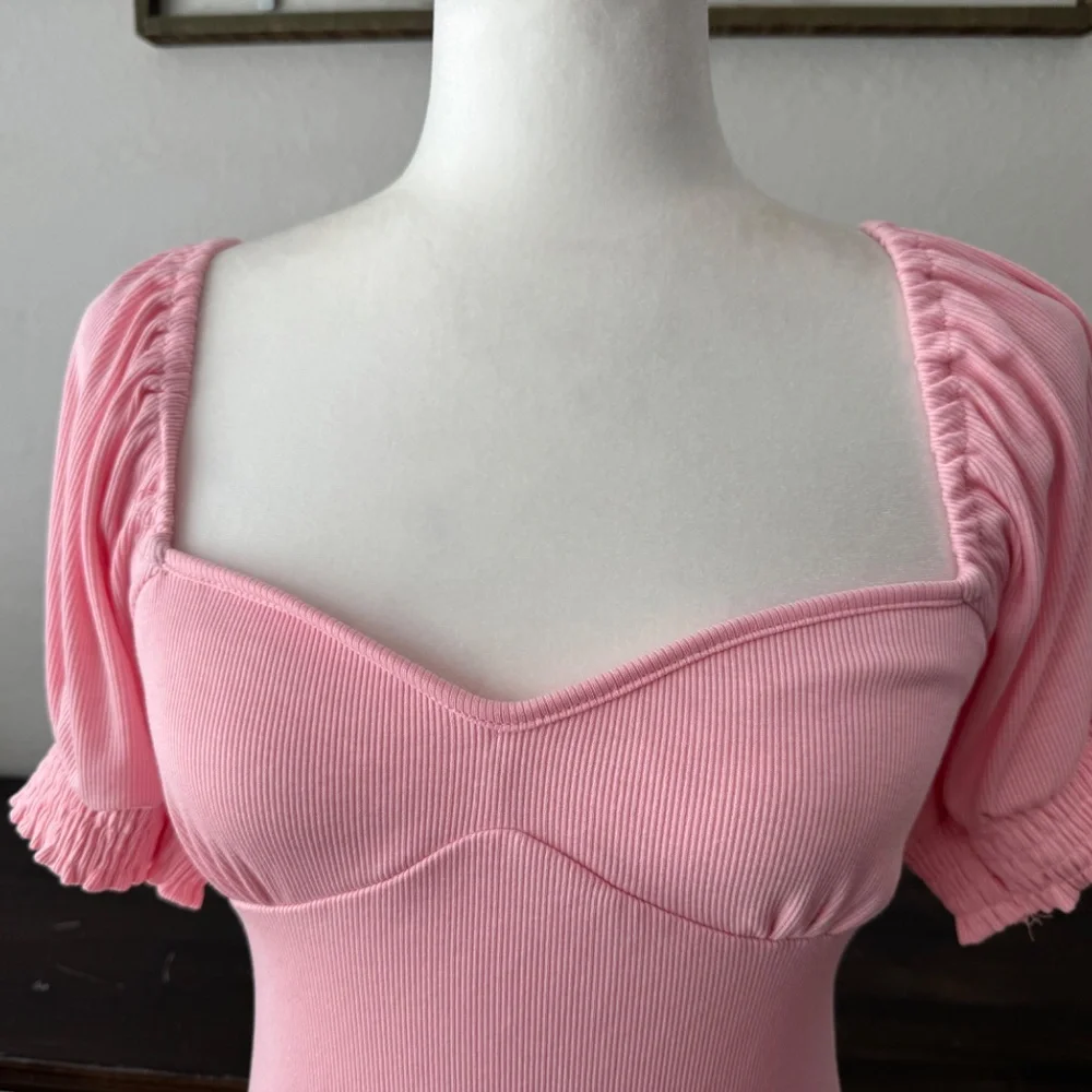 NWT Free People Beach Bel Air Midi Dress Pink Ribbed‎ Women's Size XS P